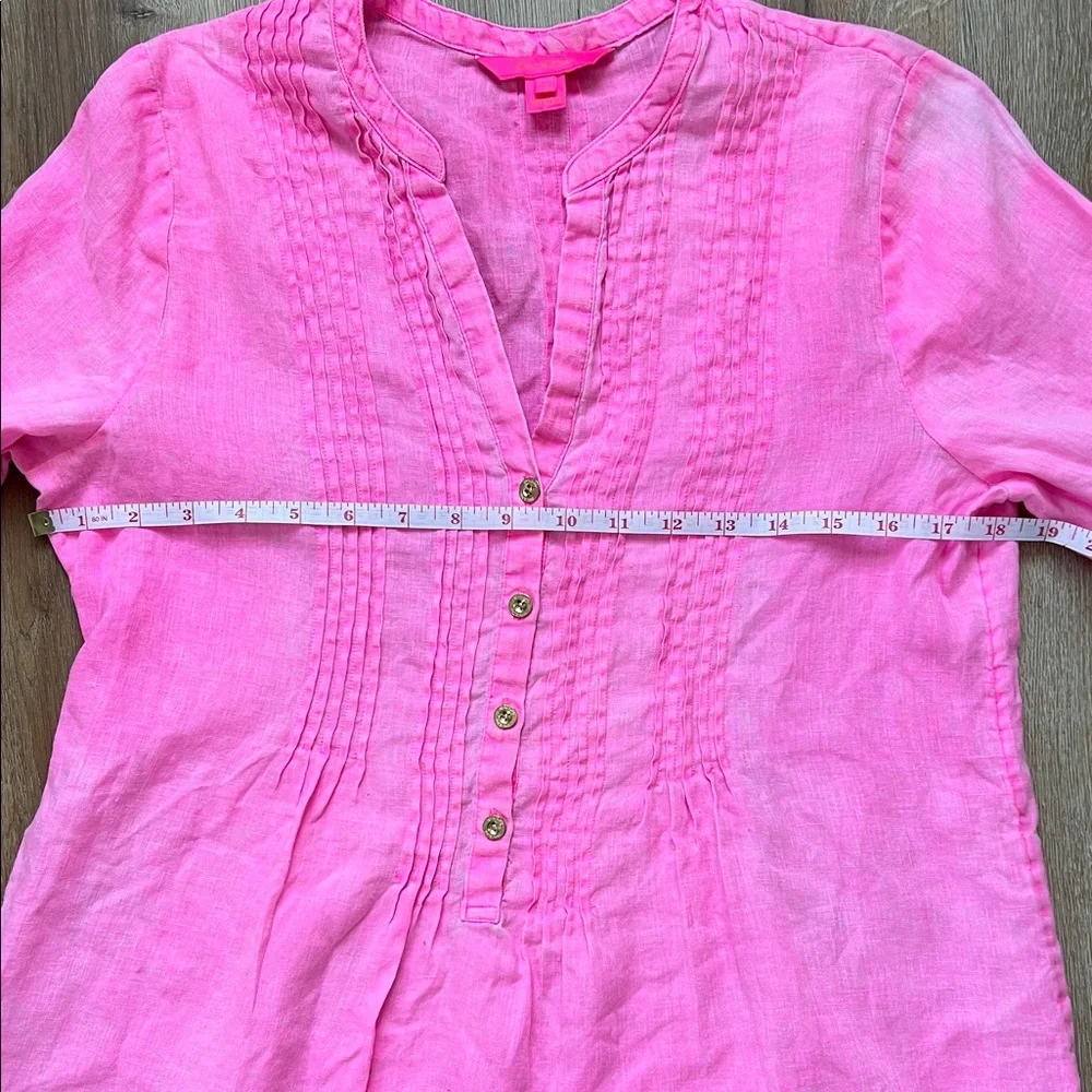 Lilly Pulitzer (2) BUNDLE Vibrant Teal Pink 100% Linen Sarasota Tunics Size S - Picture 14 of 16